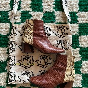 Freda Salvador Charm Snake skin Brown and Tan Ankle Boots with dust bag